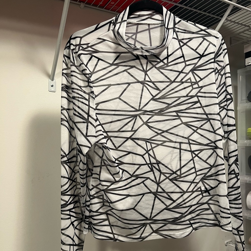 Mock Neck Abstract Sheer Top